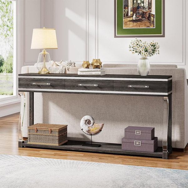 Chrome console table on sale with drawers